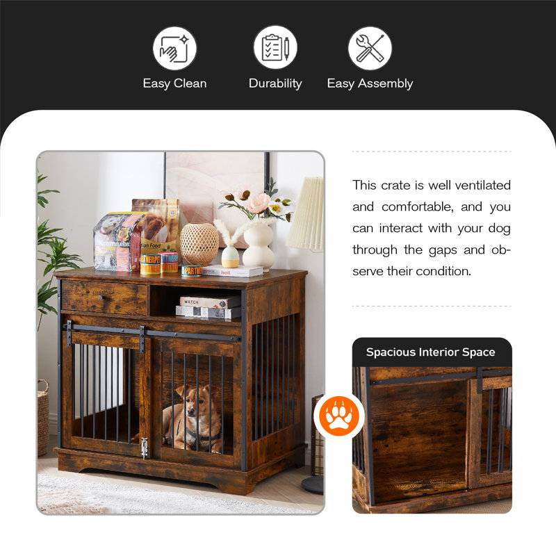 Tucker Murphy Pet™ Sliding Door Dog Crate With Drawers Wayfair